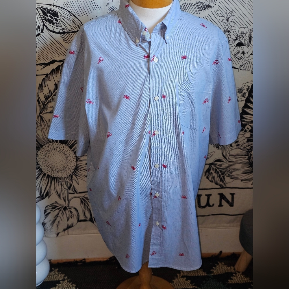 Like New Chaps Stretch XXL Casual Striped Lobster Embroidered Men's Shirt